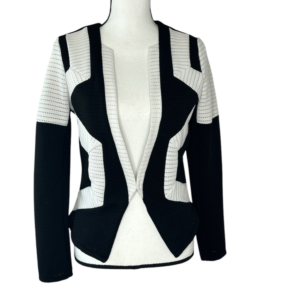 Poetry Black White Textured Open Knit Jacket Women Size M